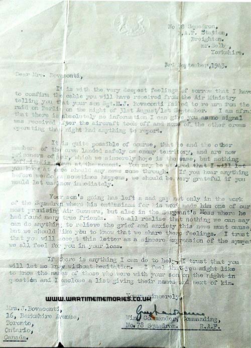Letter from 78 Sqn CO
